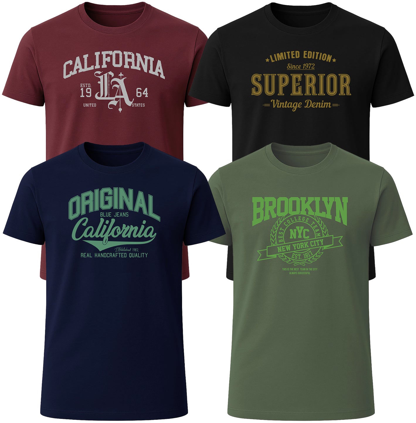 LOVEVO Pack of 4 Mens Printed T-Shirts Premium Quality 100% Cotton Casual Tops