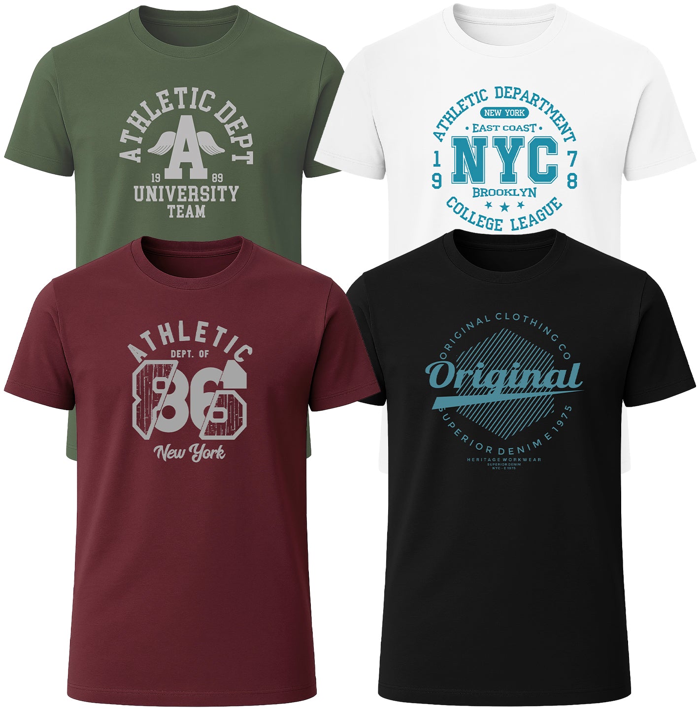 LOVEVO Pack of 4 Mens Printed T-Shirts Premium Quality 100% Cotton Casual Tops