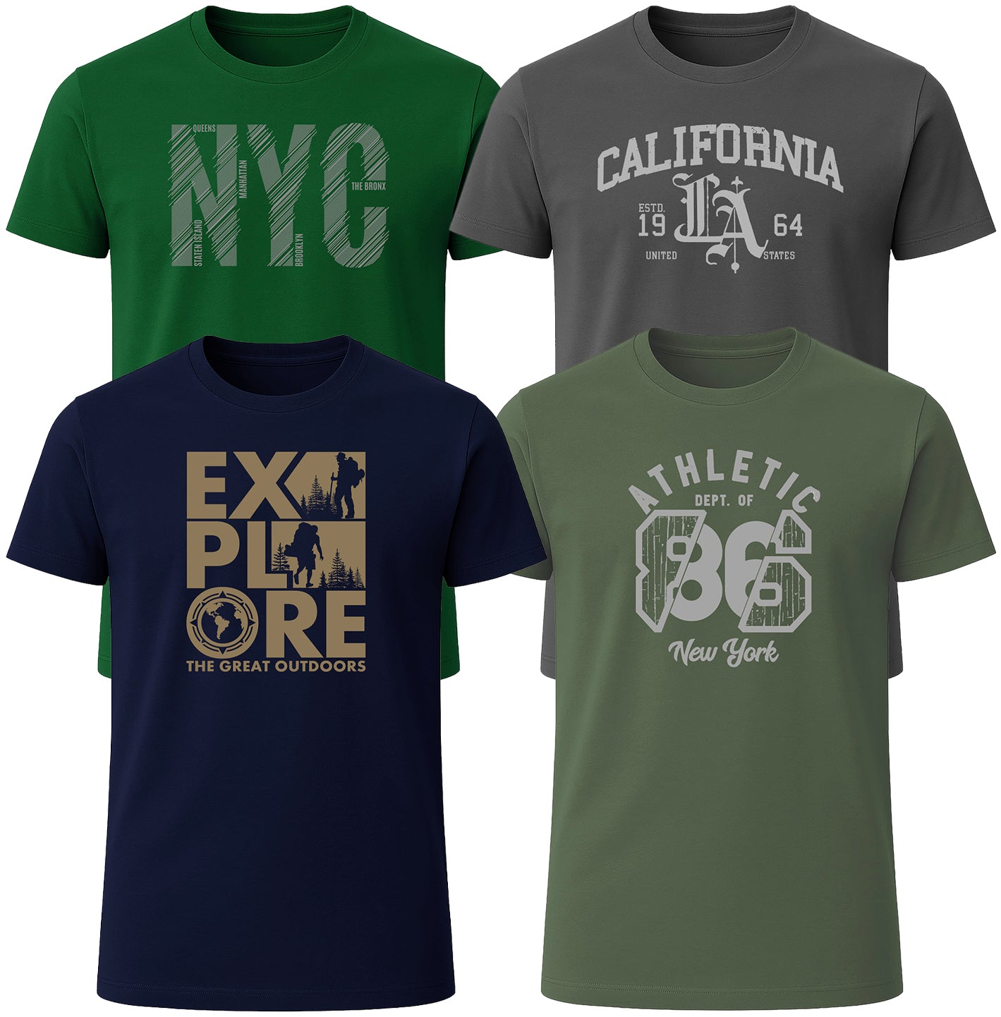 LOVEVO Pack of 4 Mens Printed T-Shirts Premium Quality 100% Cotton Casual Tops