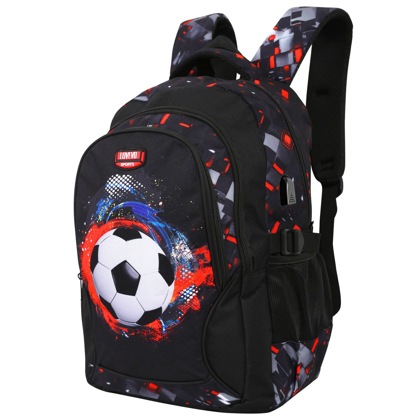 LOVEVO Football Backpack for Young Boys & Girls Bag with USB Charging Port Suitable for School Collage Casual Uni Sports and Gifts