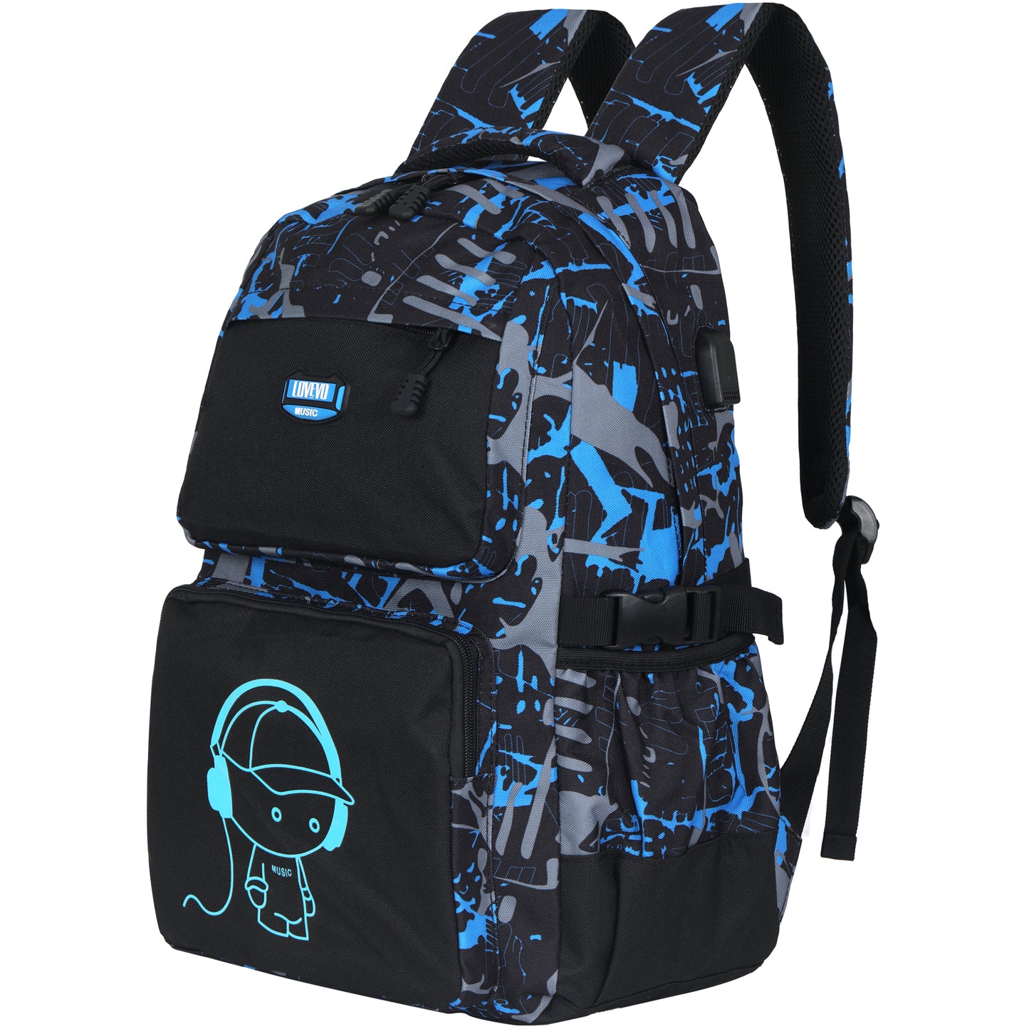 LOVEVO Backpack for Boys & Girls Anime Luminous Music with USB Charging Port Suitable for School College Uni Travel Sports and Gifts