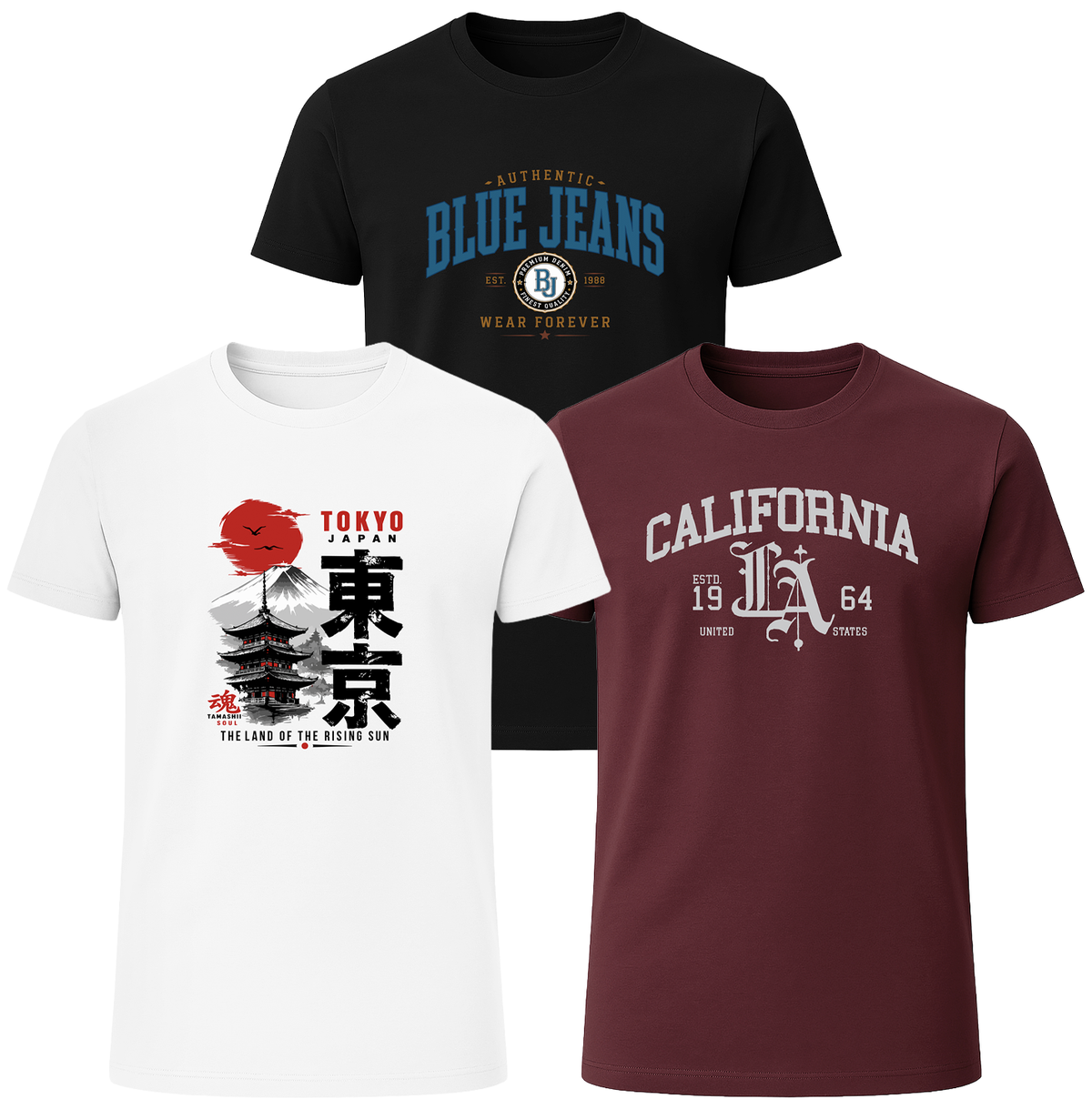 LOVEVO 3 Pack Graphic T-Shirts – Classic Collection