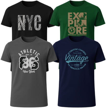 LOVEVO 4 pack graphic T-shirts in black green grey and navy