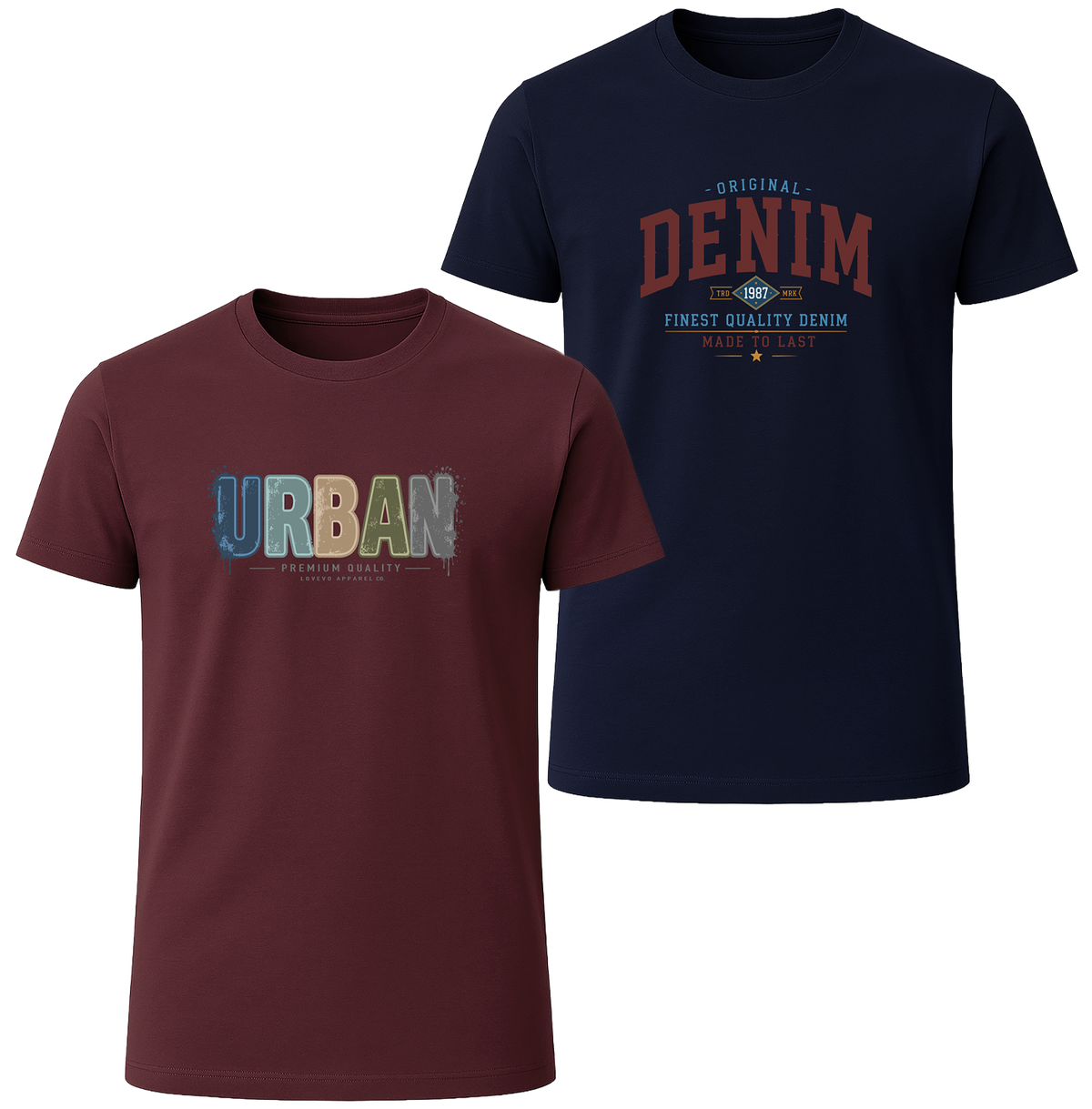 LOVEVO 2 Pack Graphic T-Shirts – Urban Denim Collection