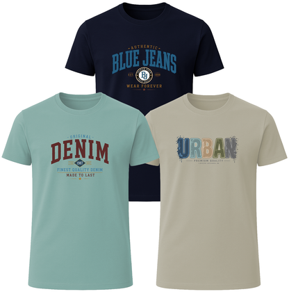 LOVEVO 3 Pack Graphic T-Shirts – Denim Collection