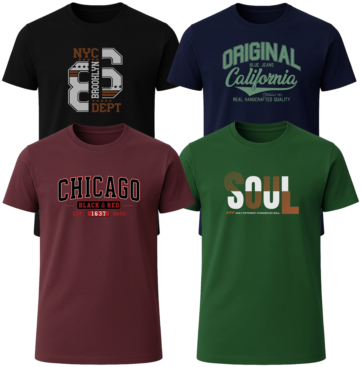 LOVEVO 4-Pack Graphic T-Shirts – City & Soul Collection
