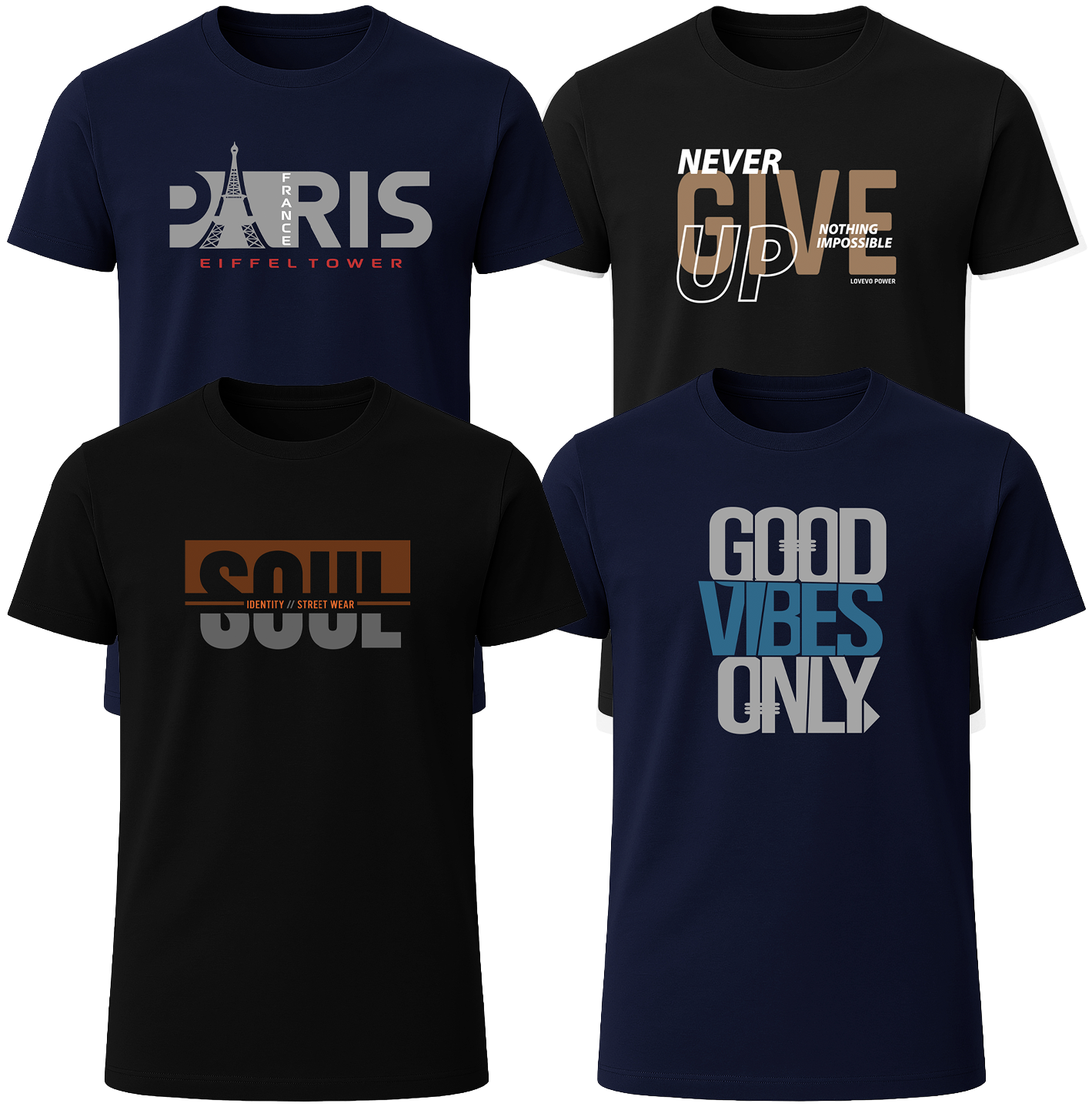 LOVEVO 4-Pack Graphic T-Shirts – Good Vibes Collection