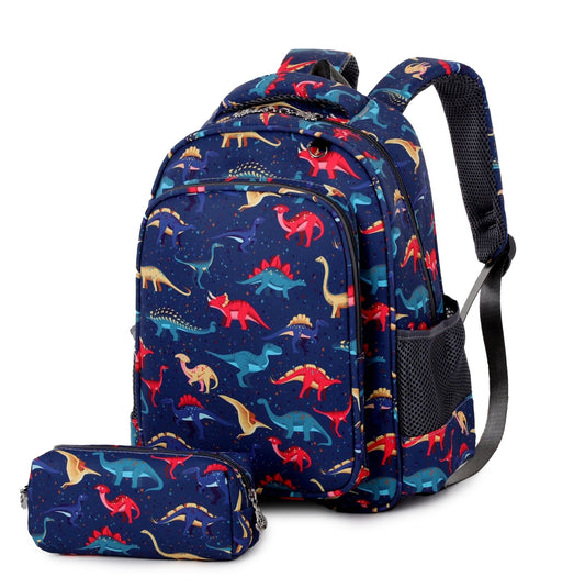 LOVEVO School Backpack with Pencil Case for Boys & Girls, Dinosaurs Bag for Casual Travel Sports and Gifts