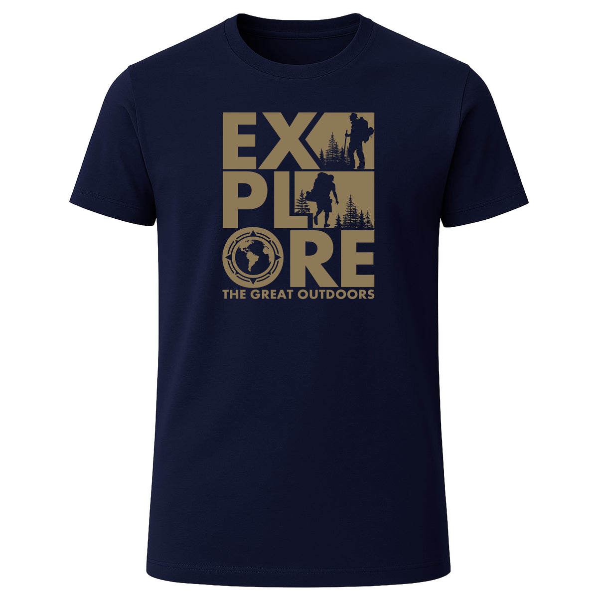 LOVEVO navy blue graphic T-shirt with Explore The Great Outdoors design ✅