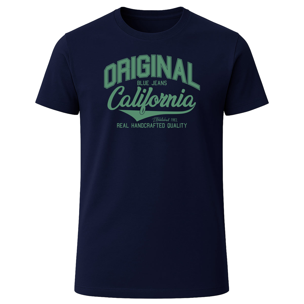 Navy blue graphic T-shirt with green Original California print