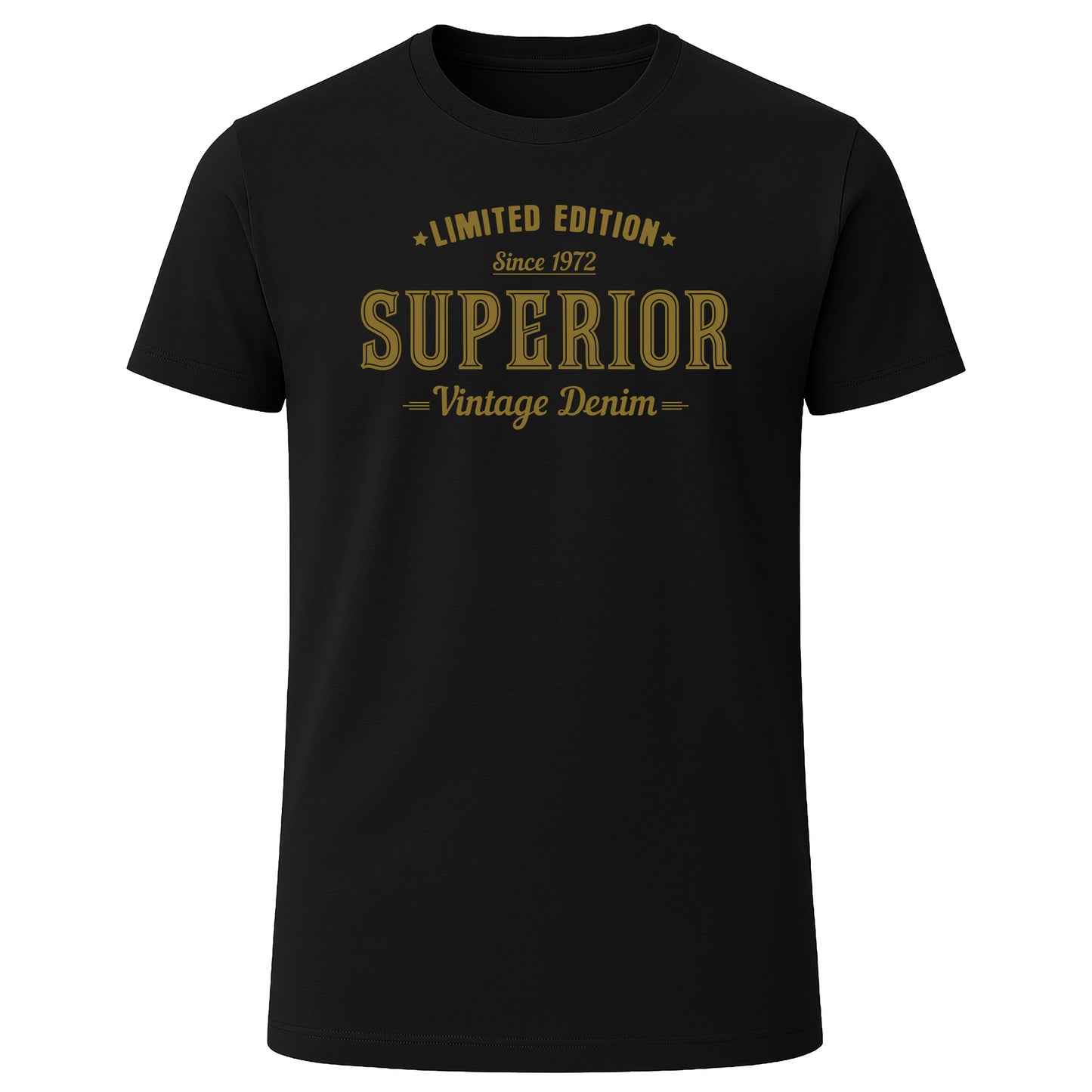 Black T-shirt with gold Superior Vintage Denim graphic print