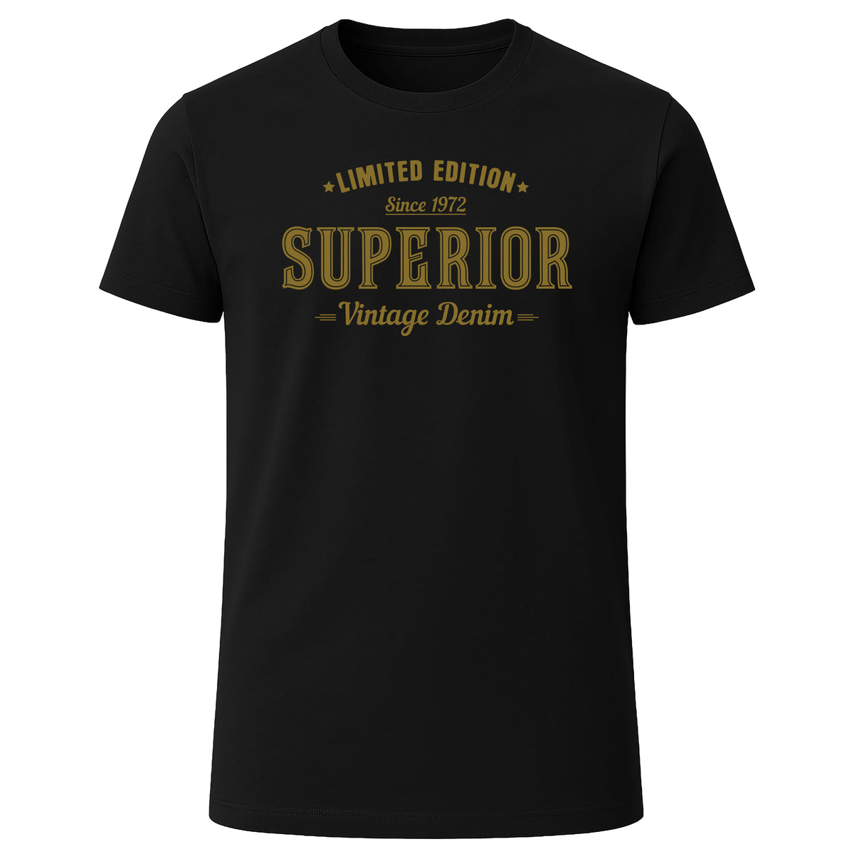 Black T-shirt with gold Superior Vintage Denim graphic print