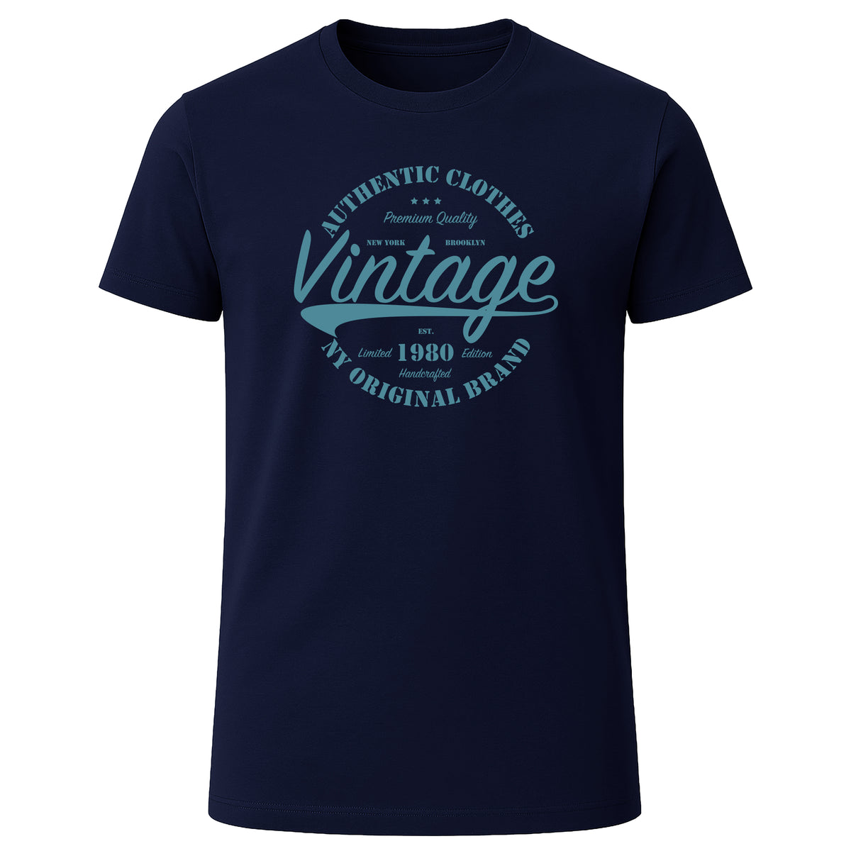 LOVEVO navy blue vintage graphic T-shirt with light blue design
